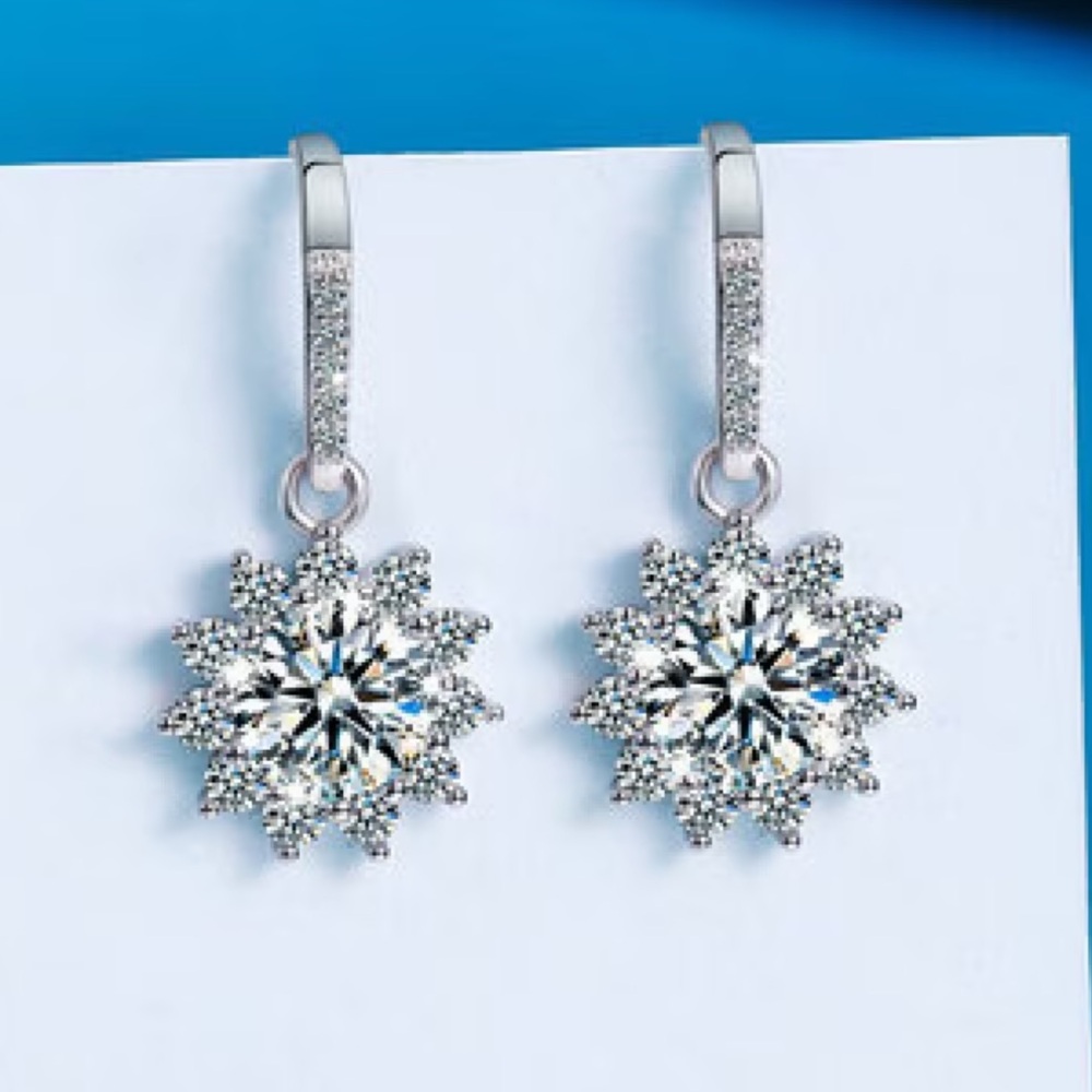 NEW Mossinite  sterling silver plated sun flower Earrings